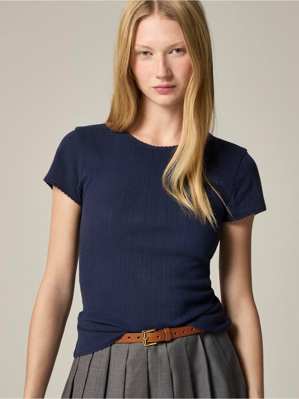 J Crew navy pointelle short sleeve top